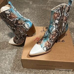 Faux snakeskin boots with color. Only worn once and in perfect condition.